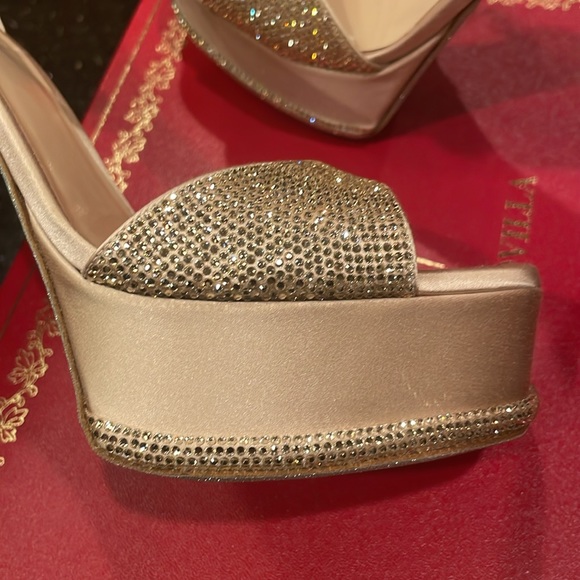 Rene Caovilla 130 MM Crystal Embellished Satin Platform Sandals - Picture 13 of 16
